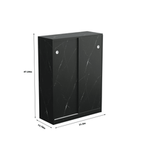 Marble Black Sliding Door Shoe Cabinet With 6 Layers For Up To 30 Pairs Of Shoes