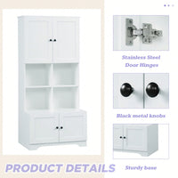 Tall White Freestanding Bathroom Storage Cabinet With 4 Doors Adjustable Shelves And Open Multi-Layer Design