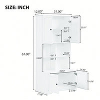 Tall White Freestanding Bathroom Storage Cabinet With 4 Doors Adjustable Shelves And Open Multi-Layer Design