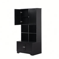 Tall White Freestanding Bathroom Storage Cabinet With 4 Doors Adjustable Shelves And Open Multi-Layer Design