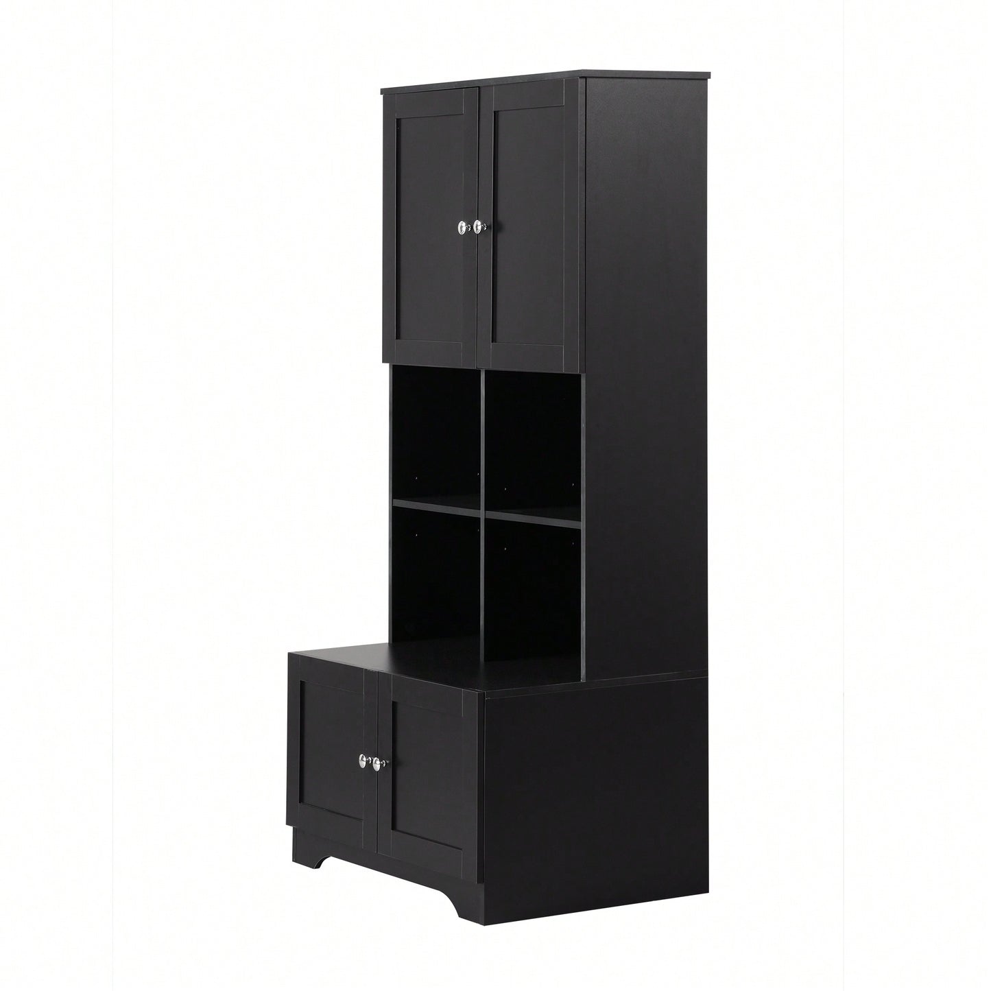 Tall White Freestanding Bathroom Storage Cabinet With 4 Doors Adjustable Shelves And Open Multi-Layer Design