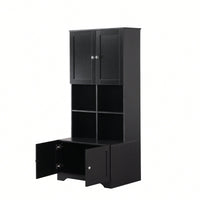 Tall White Freestanding Bathroom Storage Cabinet With 4 Doors Adjustable Shelves And Open Multi-Layer Design