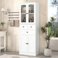 Elegant White Bathroom Storage Cabinet With Four Doors And Drawers Adjustable Shelves MDF Design