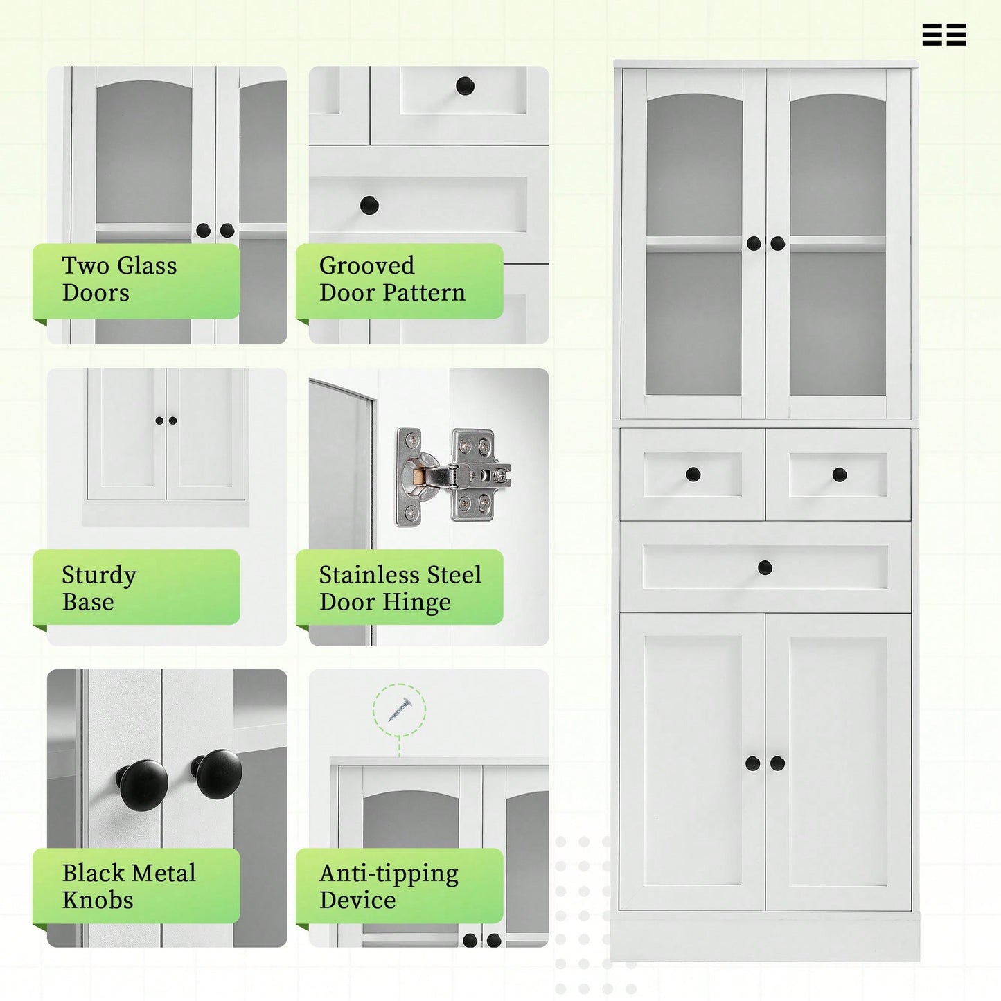 Elegant White Bathroom Storage Cabinet With Four Doors And Drawers Adjustable Shelves MDF Design