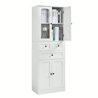 Elegant White Bathroom Storage Cabinet With Four Doors And Drawers Adjustable Shelves MDF Design