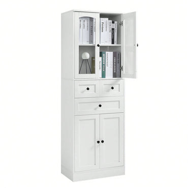 Elegant White Bathroom Storage Cabinet With Four Doors And Drawers Adjustable Shelves MDF Design