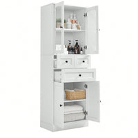 Elegant White Bathroom Storage Cabinet With Four Doors And Drawers Adjustable Shelves MDF Design