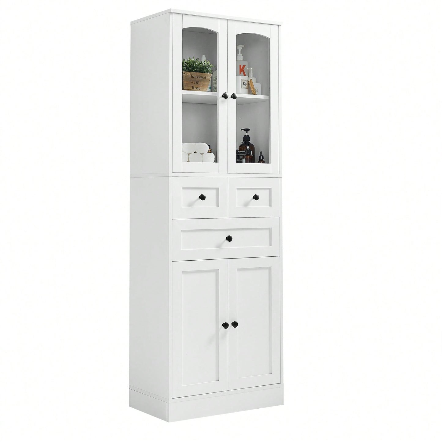 Elegant White Bathroom Storage Cabinet With Four Doors And Drawers Adjustable Shelves MDF Design