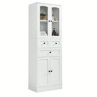 Elegant White Bathroom Storage Cabinet With Four Doors And Drawers Adjustable Shelves MDF Design