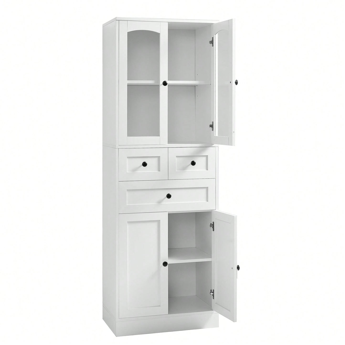 Elegant White Bathroom Storage Cabinet With Four Doors And Drawers Adjustable Shelves MDF Design