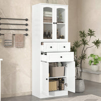 Elegant White Bathroom Storage Cabinet With Four Doors And Drawers Adjustable Shelves MDF Design