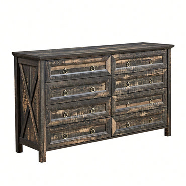 Rustic 8 Drawer Wooden Dresser Chest For Bedroom Storage Organizer In Living Room And Hallway