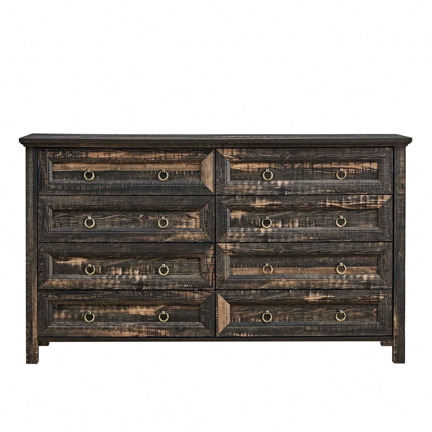 Rustic 8 Drawer Wooden Dresser Chest For Bedroom Storage Organizer In Living Room And Hallway