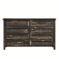 Rustic 8 Drawer Wooden Dresser Chest For Bedroom Storage Organizer In Living Room And Hallway