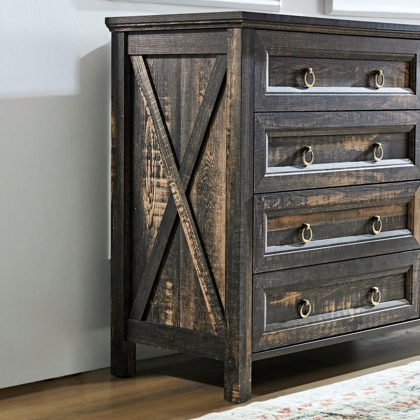 Rustic 8 Drawer Wooden Dresser Chest For Bedroom Storage Organizer In Living Room And Hallway