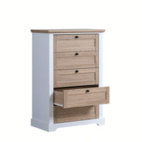 5 Drawer Tall Chest With Interlock Drawer Feature For Bedroom Clothes Organization Easy Assembly White Oak Finish