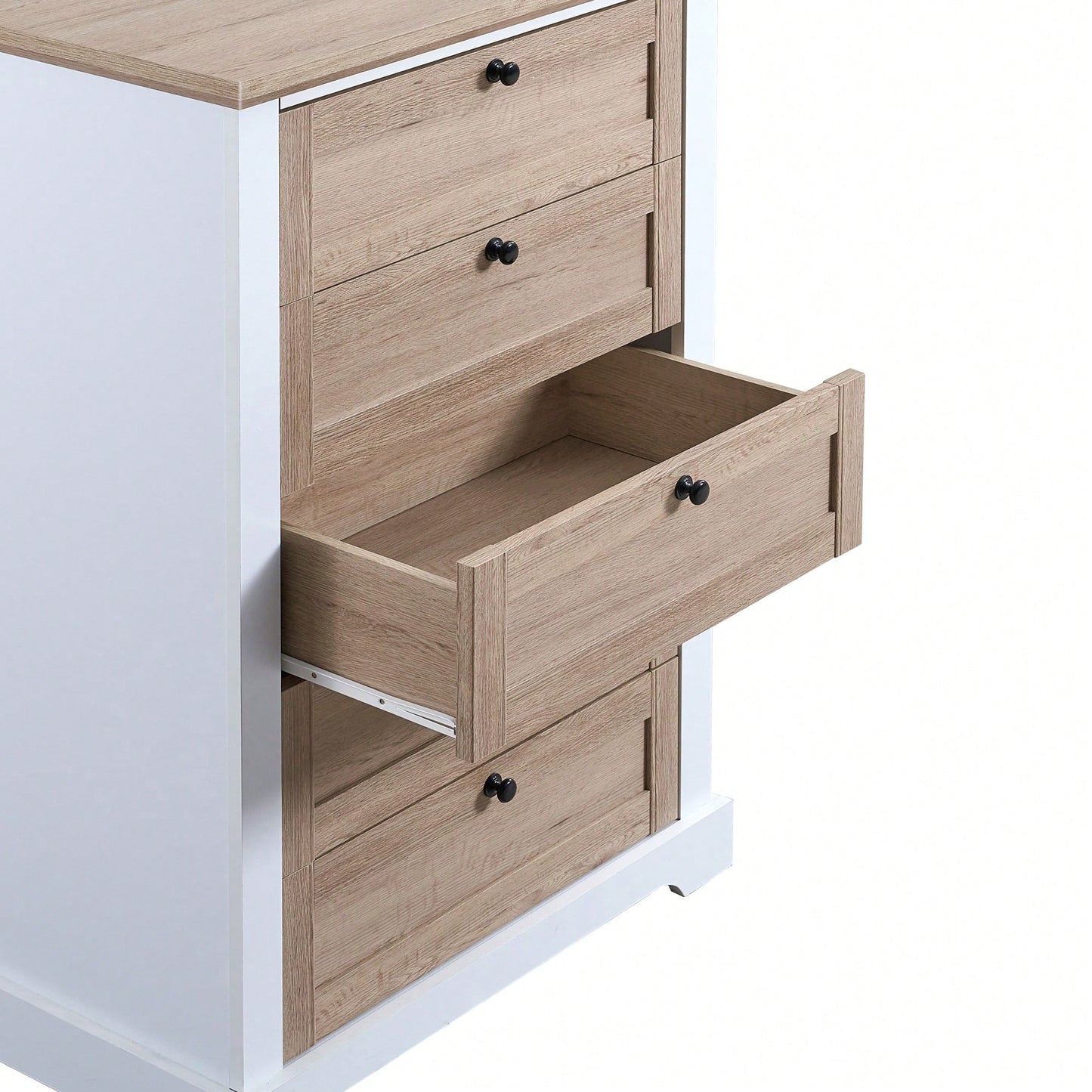 5 Drawer Tall Chest With Interlock Drawer Feature For Bedroom Clothes Organization Easy Assembly White Oak Finish