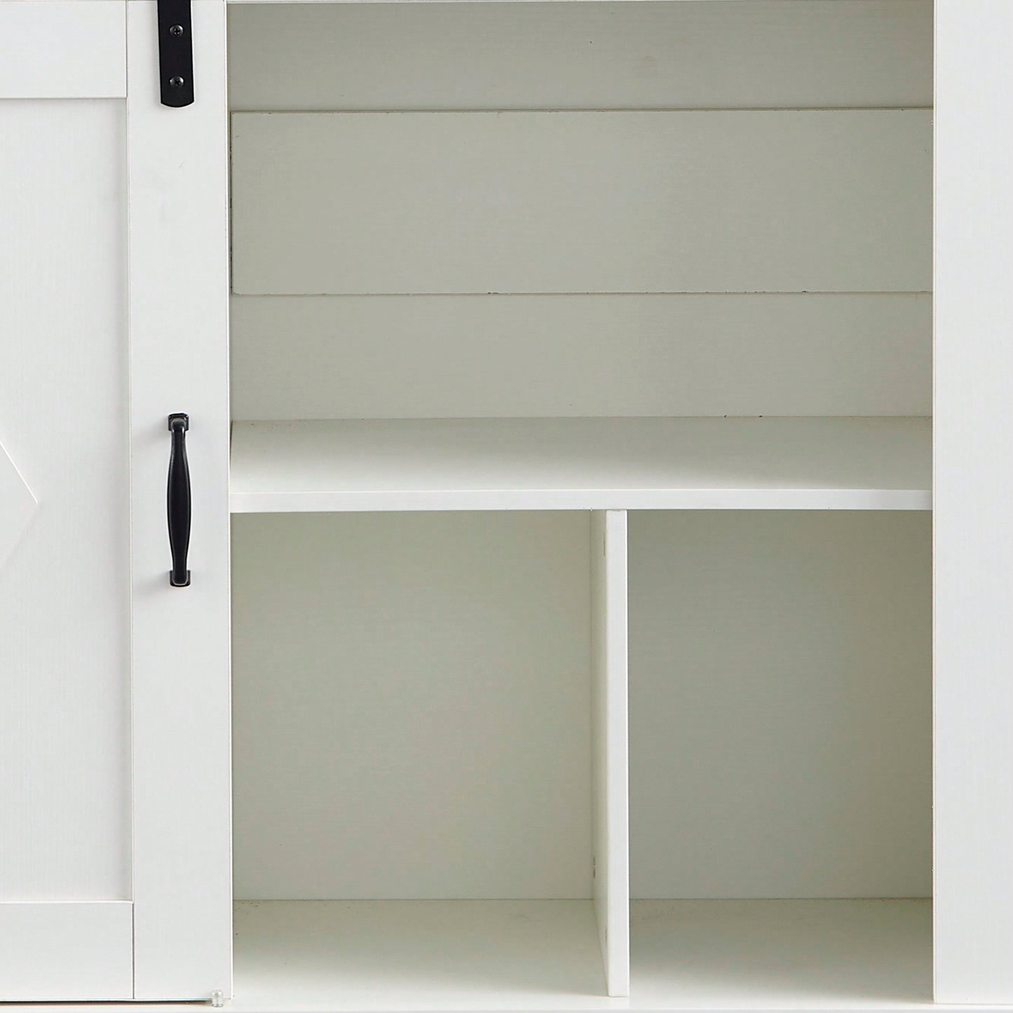 39 Inch Sliding Barn Door Buffet Storage Cabinet With 2 Drawers For Dining Room And Living Room Coffee Bar In White And Walnut Finish