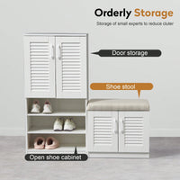 Versatile Shoe Storage Cabinet with Bench Adjustable Shelves Cushioned Entryway Shoe Bench Freestanding Rack for Hallway White Finish