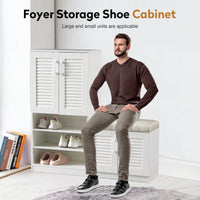 Versatile Shoe Storage Cabinet with Bench Adjustable Shelves Cushioned Entryway Shoe Bench Freestanding Rack for Hallway White Finish