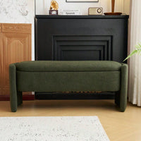 Elegant Long Storage Ottoman Bench In Boucle Fabric With Simple Grand Design In White