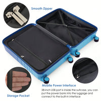 4-Piece Expandable Hard Shell Luggage Set with USB Port Front Opening Airline Approved Carry-On and Cup Holder in Blue