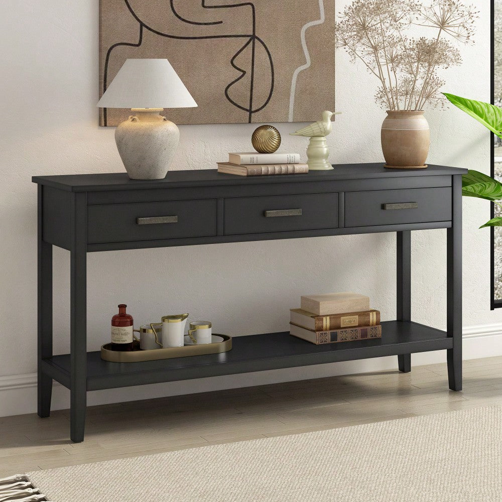 Modern 3-Drawer Console Table With Shelf For Entryway Hallway Living Room Foyer And Corridor