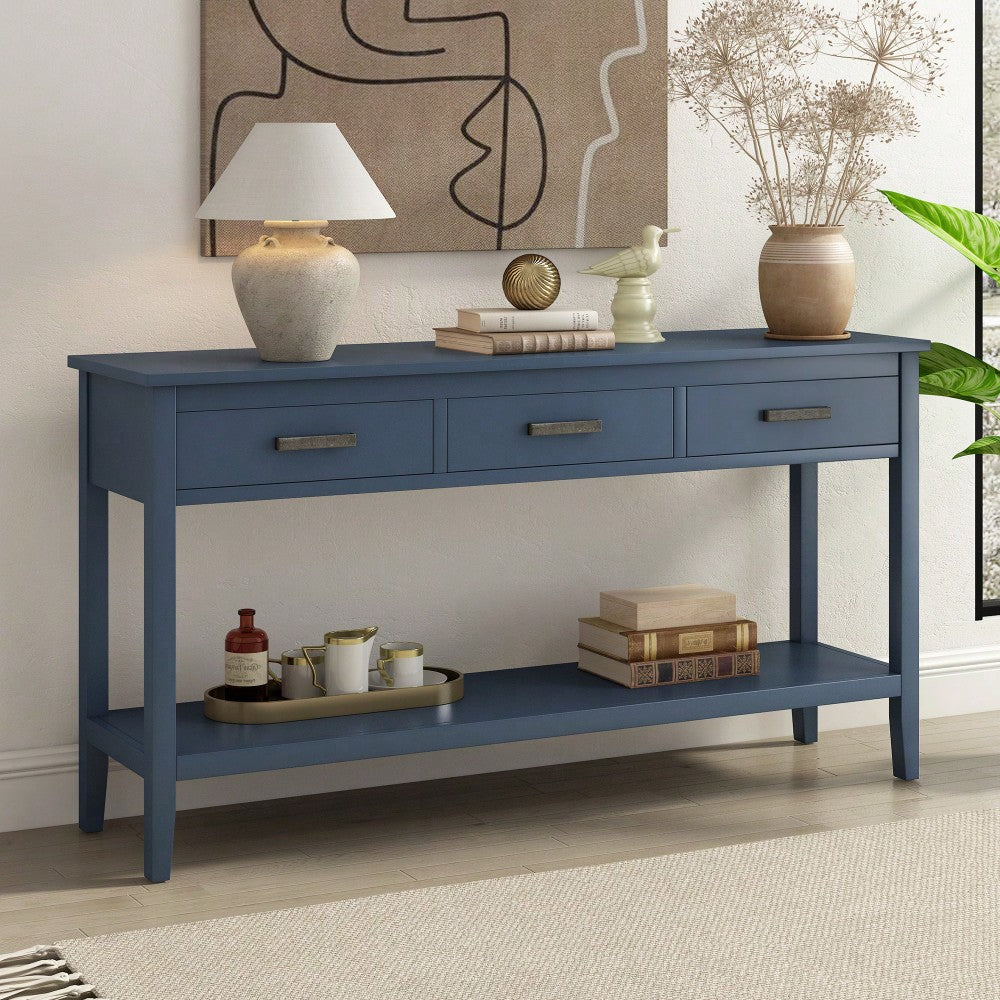 Modern 3-Drawer Console Table With Shelf For Entryway Hallway Living Room Foyer And Corridor