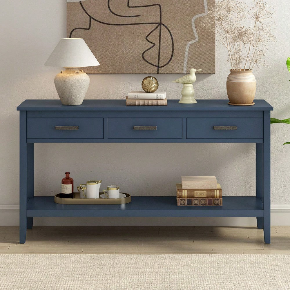 Modern 3-Drawer Console Table With Shelf For Entryway Hallway Living Room Foyer And Corridor