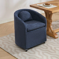 Chenille Fabric Dining Armchair With Back Cushion And Universal Wheels In Beige