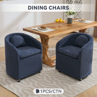 Chenille Fabric Dining Armchair With Back Cushion And Universal Wheels In Beige