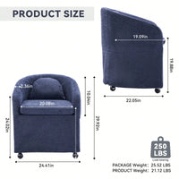 Chenille Fabric Dining Armchair With Back Cushion And Universal Wheels In Beige
