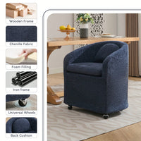 Chenille Fabric Dining Armchair With Back Cushion And Universal Wheels In Beige
