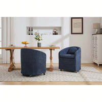 Chenille Fabric Dining Armchair With Back Cushion And Universal Wheels In Beige