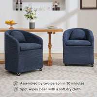 Chenille Fabric Dining Armchair With Back Cushion And Universal Wheels In Beige