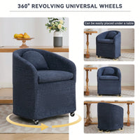 Chenille Fabric Dining Armchair With Back Cushion And Universal Wheels In Beige