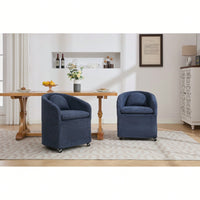 Chenille Fabric Dining Armchair With Back Cushion And Universal Wheels In Beige