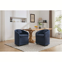 Chenille Fabric Dining Armchair With Back Cushion And Universal Wheels In Beige