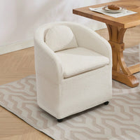 Chenille Fabric Dining Armchair With Back Cushion And Universal Wheels In Beige