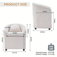 Chenille Fabric Dining Armchair With Back Cushion And Universal Wheels In Beige