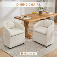 Chenille Fabric Dining Armchair With Back Cushion And Universal Wheels In Beige