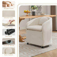 Chenille Fabric Dining Armchair With Back Cushion And Universal Wheels In Beige