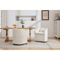 Chenille Fabric Dining Armchair With Back Cushion And Universal Wheels In Beige