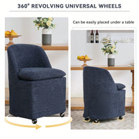 Set Of 2 Beige Chenille Dining Chairs With Universal Wheels For Easy Mobility