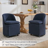 Set Of 2 Beige Chenille Dining Chairs With Universal Wheels For Easy Mobility