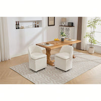 Set Of 2 Beige Chenille Dining Chairs With Universal Wheels For Easy Mobility