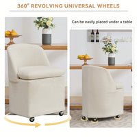 Set Of 2 Beige Chenille Dining Chairs With Universal Wheels For Easy Mobility