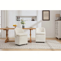 Set Of 2 Beige Chenille Dining Chairs With Universal Wheels For Easy Mobility