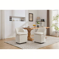 Set Of 2 Beige Chenille Dining Chairs With Universal Wheels For Easy Mobility