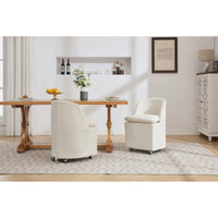 Set Of 2 Beige Chenille Dining Chairs With Universal Wheels For Easy Mobility